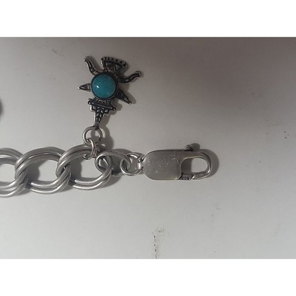 Southwest Native Turquoise Charm Bracelet Sterling Silver - Picture 7 of 11